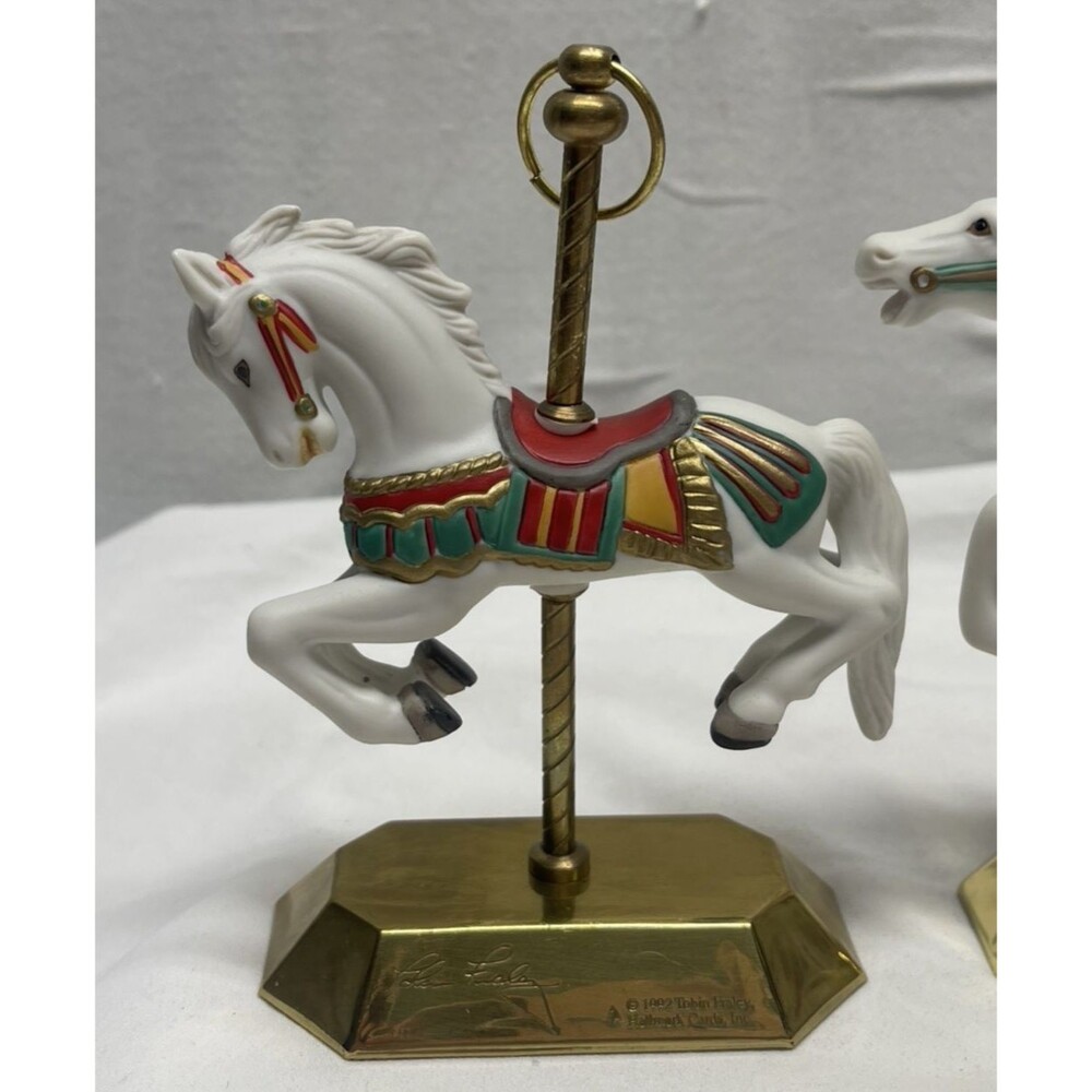 Lot 3 Hallmark Mini Carousel Christmas Horses Ornaments 1992 1993 1995 Christmas - Picture 9 of 13